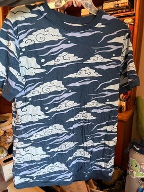 Cloud Print Crew Neck T-Shirt - Navy Blue